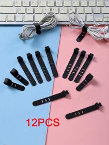 12pcs Black Silicone Cable Ties Portable Data Cable & Net Cable Organizer Earphone Charging Wire Anti-Loss Strap - Black - View 4