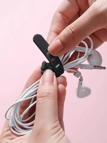 12pcs Black Silicone Cable Ties Portable Data Cable & Net Cable Organizer Earphone Charging Wire Anti-Loss Strap - Black - View 2