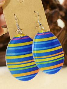 1對亞克力蛋形手繪紋理彩色復活節蛋設計耳環,適合孩子、朋友和女性的絕佳禮物 - 亞克力耳環 - 查看 4