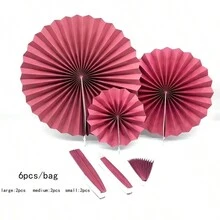6入組/包花紋紙折扇,用作新年裝飾 - 紅色 - 查看 3