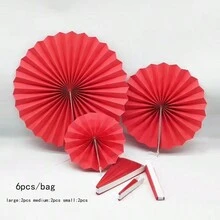 6入組/包花紋紙折扇,用作新年裝飾 - 紅色 - 查看 1