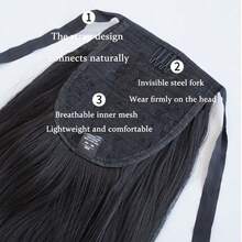 18吋柔軟馬尾假髮,帶式高溫絲大波浪馬尾自然輕盈,辮子假髮 - 黑色 - 查看 4