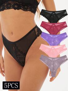 FINETOO 5 Piezas Bragas Sexys De Encaje Y Malla Para Mujeres