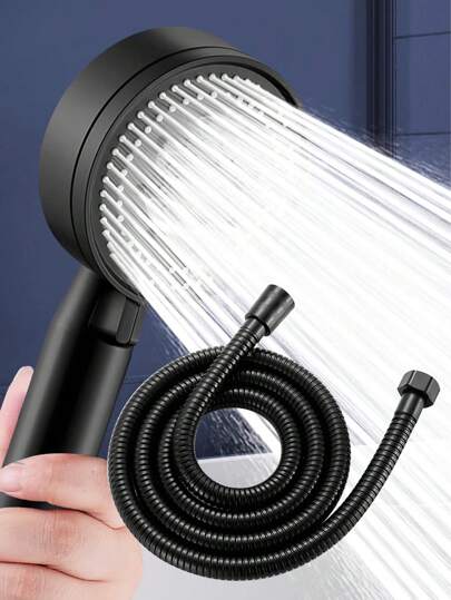 5-Speed Handheld Boosting Shower Head With 1.5m Black Shower Hose