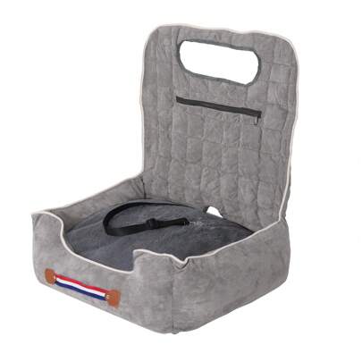 BingoPaw Dog Car Seat Bed: Pet Booster Car Seat Travel Carrier With Clip-On Belt And Washable Cover- Puppy Front Car Seats Protector Cushion For Small Medium Cats Dogs Grey