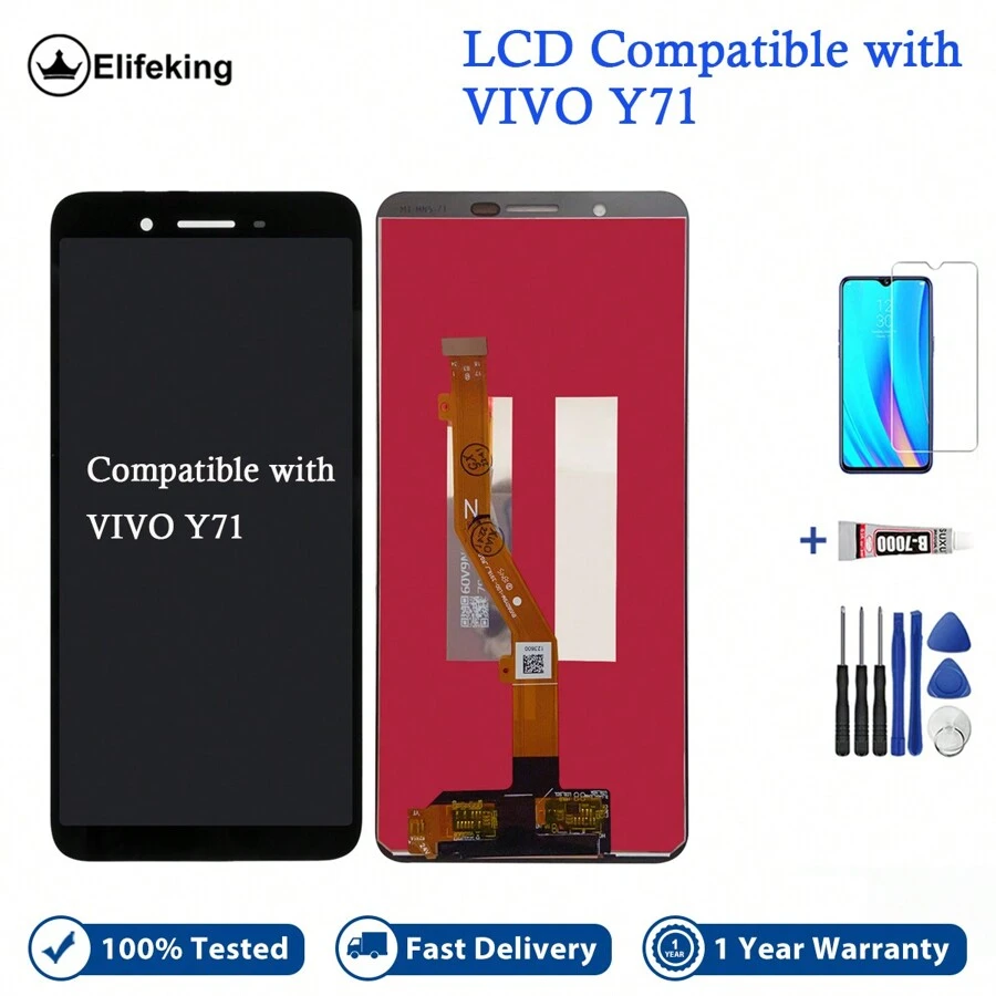Replacement Lcd Display Touch Screen With Tempered Glass, Tools And Adhesive For Vivo Y71 - Black - View 1