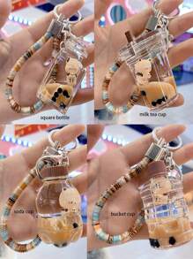 1入組珍珠波霸熊創意配件鑰匙扣背包/袋子/手機吊飾咖啡色蘇打水瓶膠製吊飾可愛禮物/紀念品，男女皆宜 - 多個款式 - 查看 1