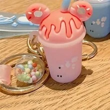 1入創意可愛糖果色冰淇淋杯鑰匙扣卡通鑰匙鏈汽車掛件時尚汽車裝飾袋錢包吊飾配件禮品甜甜圈茶PVC橡膠鑰匙鏈時尚可愛卡通彩色汽車掛飾袋裝飾汽車用品女性鑰匙鍊吊飾可愛手帶鑰匙鏈 - 粉色 - 查看 4