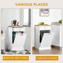Kitchen Tilt Out Trash Bin Cabinet Free Standing Recycling Cabinet Trash Can Holder With Drawer, white