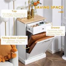 Kitchen Tilt Out Trash Bin Cabinet Free Standing Recycling Cabinet Trash Can Holder With Drawer, white