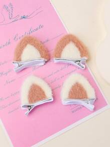 4pcs Furry Cat Ears Hair Clips For Girls,Cute Animal Ears Traceless Clips,Winter Alligator Barrettes,Kids Baby Hair Accessories. - Multicolor - View 1