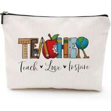 1 件 Teacher Love Inspire 化妝收納袋,多功能化妝品收納袋,輕便旅行盥洗用品拉鍊袋 - 白色 - 查看 1