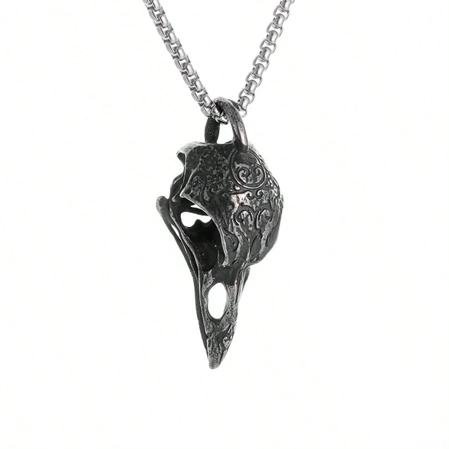 SeuSuk 1pc Retro Gothic 3D Viking Crow Skull Pendant Necklace For Men