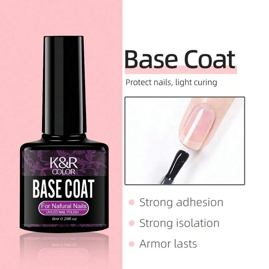 8ml 無擦拭膠基底與面層 - 光澤和持久,泡一下led美甲燈凝膠基底妝甲設計曲奇餅女性聖誕禮物 - 無色 - 查看 1