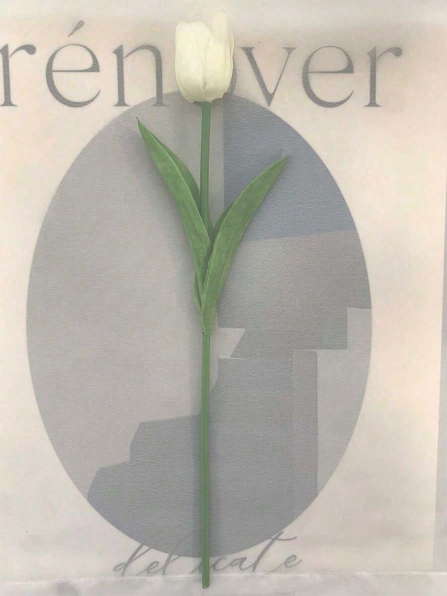 1支白色小型鬱金香模擬花,含保濕矽膠,適用於婚禮室內裝飾 - 白色 - 查看 1