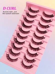 Asiteo 10 Pairs/Pack Fluffy Volume False Eyelashes Dramatic Messy Mink Lashes Wispy Long 8D Volume Fake Eyelash Strips Foxy Eye Lifting Look Extension Full Eyelash Strip To Lengthen And Volumize The Outer Corner Of Your Eye Beauty Makeup Strip Lashes,Lashes,Eyelashes,Fake Lashes - Black - View 2