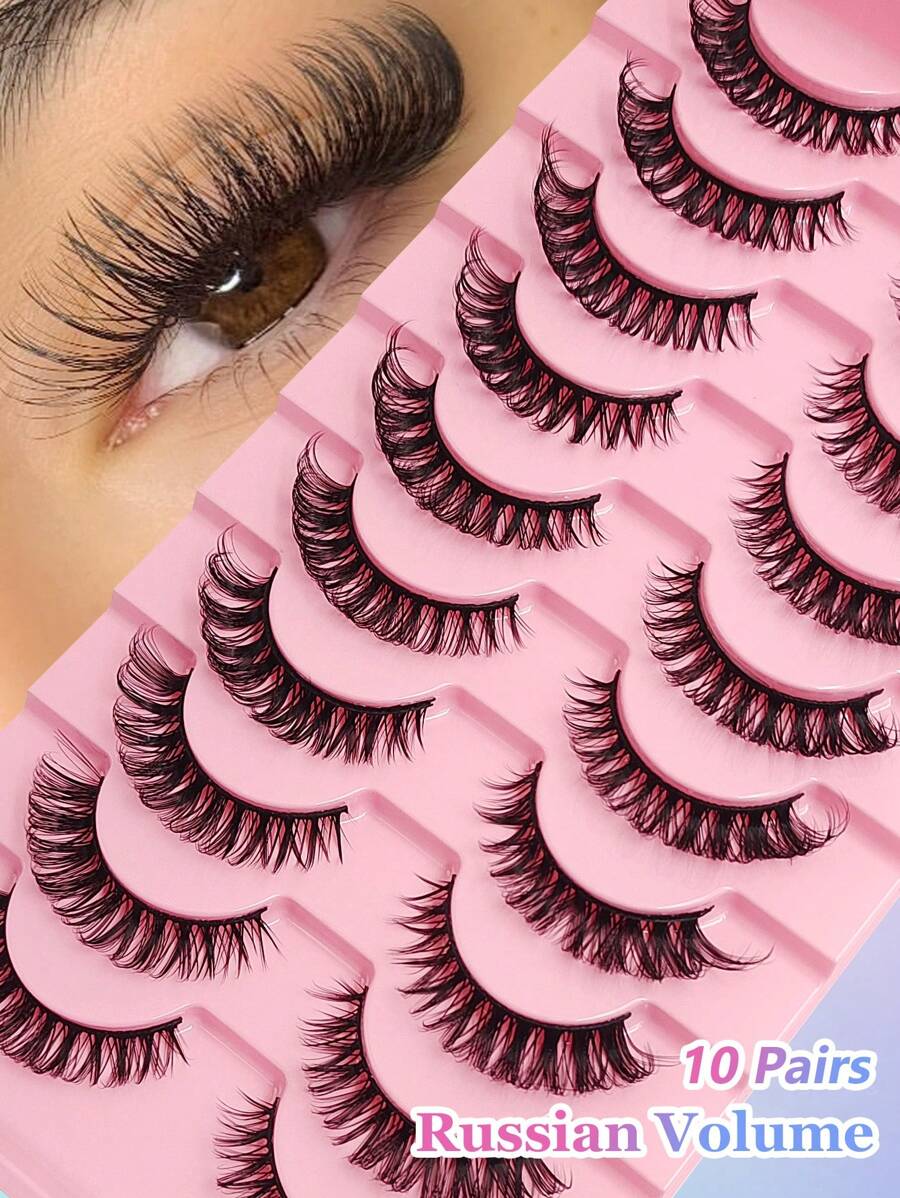 Asiteo 10 Pairs/Pack Fluffy Volume False Eyelashes Dramatic Messy Mink Lashes Wispy Long 8D Volume Fake Eyelash Strips Foxy Eye Lifting Look Extension Full Eyelash Strip To Lengthen And Volumize The Outer Corner Of Your Eye Beauty Makeup Strip Lashes,Lashes,Eyelashes,Fake Lashes - Black - View 1