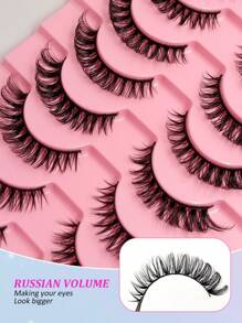 Asiteo 10 Pairs/Pack Fluffy Volume False Eyelashes Dramatic Messy Mink Lashes Wispy Long 8D Volume Fake Eyelash Strips Foxy Eye Lifting Look Extension Full Eyelash Strip To Lengthen And Volumize The Outer Corner Of Your Eye Beauty Makeup Strip Lashes,Lashes,Eyelashes,Fake Lashes - Black - View 5