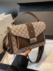Plaid Presbyopic Small Square Bag As A Gift For Women, Fashionable And Elegant Double-Layer Bag Pu Portable Crossbody Twist Lock, Fashionable And Versatile, Suitable For Women's Daily Travel Use