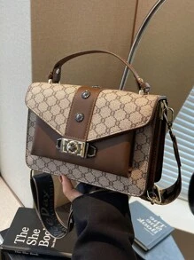 Plaid Presbyopic Small Square Bag As A Gift For Women, Fashionable And Elegant Double-Layer Bag Pu Portable Crossbody Twist Lock, Fashionable And Versatile, Suitable For Women's Daily Travel Use