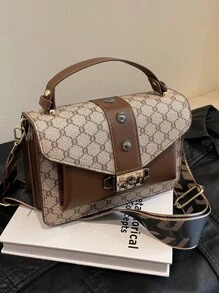 Plaid Presbyopic Small Square Bag As A Gift For Women, Fashionable And Elegant Double-Layer Bag Pu Portable Crossbody Twist Lock, Fashionable And Versatile, Suitable For Women's Daily Travel Use