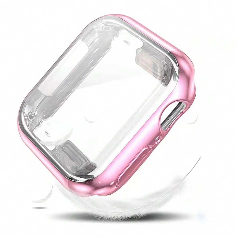 1 个 Apple Watch 表壳，完全包裹在 TPU 材料中以提供全面保护，电镀奢华反光设计，适用于所有 Apple Watch 型号 - 粉色 - 查看 1