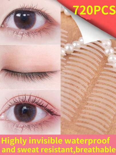 720 st. transparent ögonlockstejp med ultratunt vattentätt fibermaterial och naturlig dubbelögonlocksdesign inklusive 3 stilar för justering av olivfärgade, enkla ögonlock och dubbla ögonlock med månform, smink, billigt, rumsinredning, sminkbord, resor, sovrum, sminktillbehör, billigt, presenter, smink, sminkverktyg, billiga saker, presenter, presenter till kvinnor, julklappar