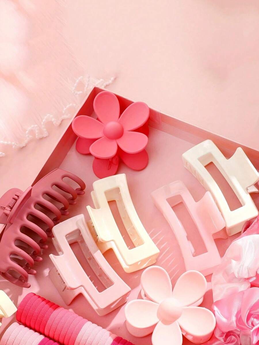 53pcs Women's Elastic Colorful Hair Ties, Sponge Hair Coils, Flower