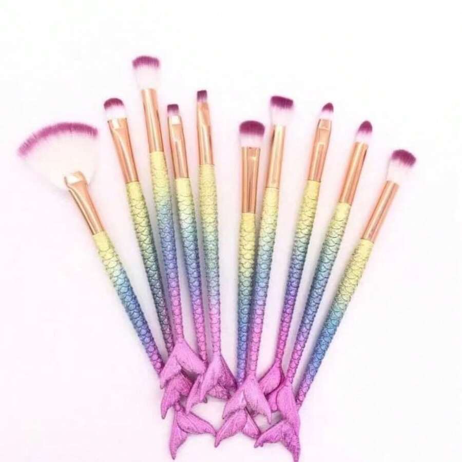 Kit de pincéis de maquiagem 10 pçs sereia, conjunto profissional, kits de ferramentas de alta qualidade para sobrancelha e delineado - Multicolorido - Visão 1