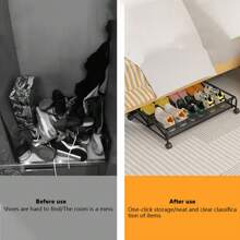 Organizador De Almacenamiento De Zapatos Debajo De La Cama Con Ruedas Y Compartimentos Ajustables - Negro - Ver 7