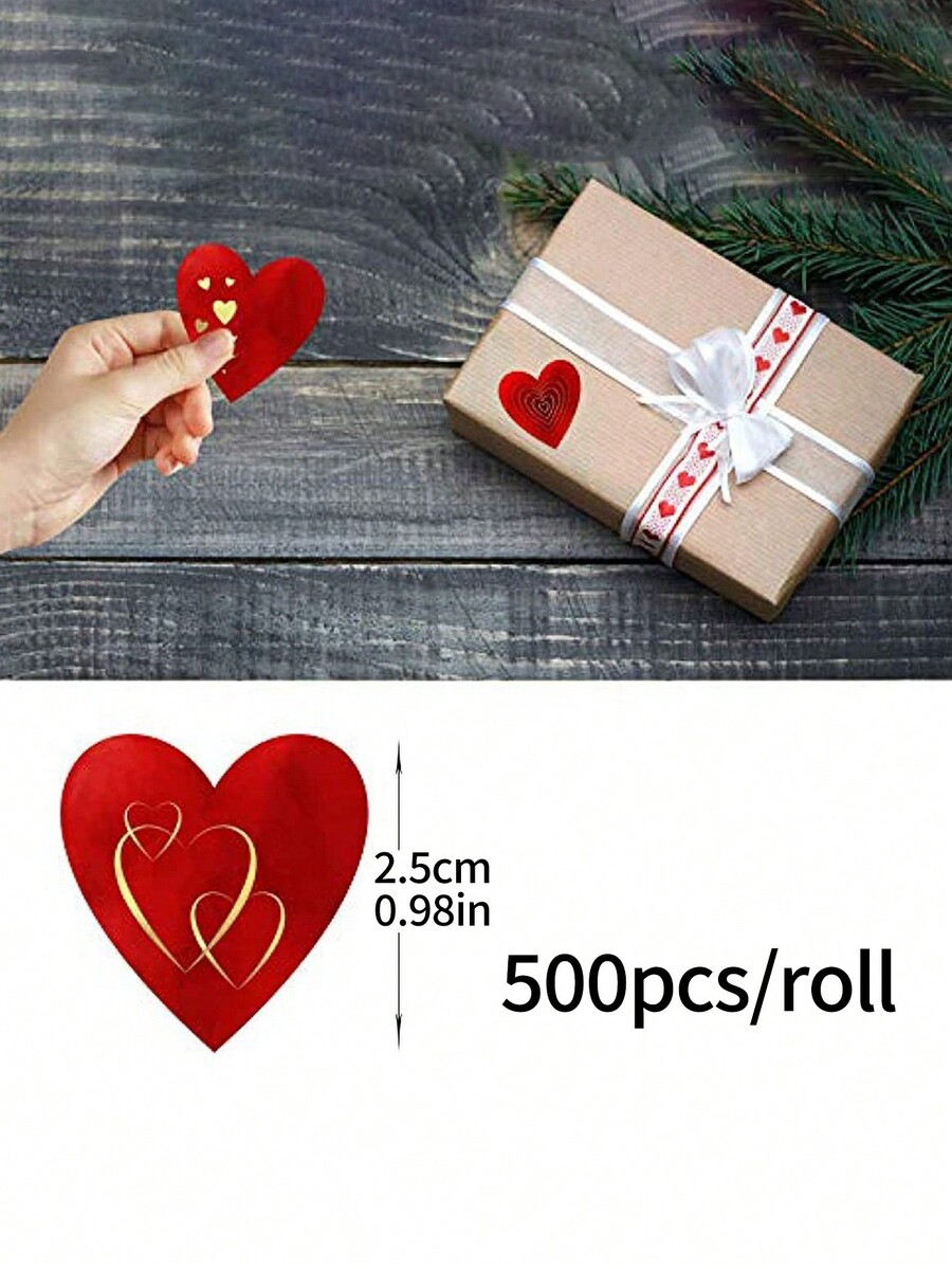 500pcs/roll Love Heart Stickers For Valentine's Day Envelope, Package