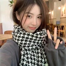 1入純針織人造羊毛围巾，男女適用的全新純色冬季保暖針織围巾 - 黑色 - 查看 5