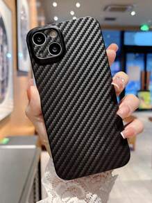 1pc Black Ultra-Thin Carbon Fiber Texture Phone Case Compatible With IPhone - Black - View 1