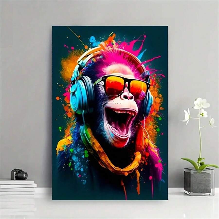 1pc Monkey Graffiti With Headphones Wall Art Painting, Posters And