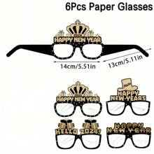 6入組2024年新年快樂紙質眼鏡,金黑色紙質面具,新年前夕派對裝飾小禮品照片道具派對禮物 - 黑色 - 查看 3
