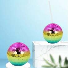 600毫升迪斯科鍍膜閃光球形塑料杯,附吸管適用於女孩和女性 - 玫瑰金 - 查看 6