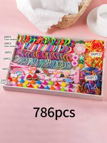 786pcs/box Children's Headwear Hair Clip Combination Set Gift Box Butterfly Mini Hair Clips And Hair Ties Birthday Party And Holiday Gifts For Girls - Multicolor - View 1