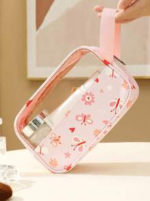 1入組女性化妝包,防水旅行化妝用品收納組合pu製造的化妝袋,手提袋,沙灘袋,沙灘必備品,沙灘毛巾整理器,沙灘配件,沙灘用品,度假包,夏季度假必備品 - 粉色 - 查看 3