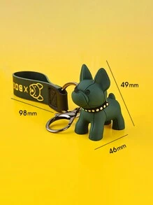 1入法國鬥牛犬設計鑰匙扣,可愛卡通動物設計,情侶情人節禮物,學生背包吊飾 - 墨綠色 - 查看 4
