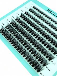 HBZGTLAD 新款8排混合長度條狀睫毛,160股40d單根手工織造,3d貂毛假睫毛 - 黑色 - 查看 6