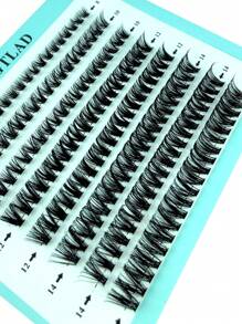 HBZGTLAD 新款8排混合長度條狀睫毛,160股40d單根手工織造,3d貂毛假睫毛 - 黑色 - 查看 1