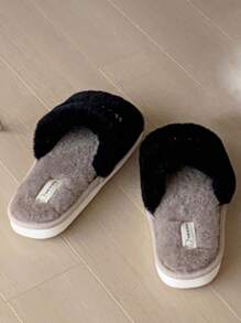 Chinelos de Casa Femininos de Inverno com Sola Macia e Quente, Confortáveis e Fofos, com Ponta Aberta, Planos e com Bordado de Letras, para o Quarto ou Casa