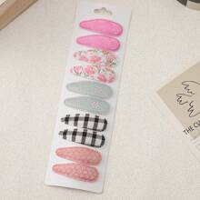 5套/組兒童髮夾,印花格紋和條紋設計bb髮夾,水滴設計髮夾,適用於女童髮飾配件 - 彩色 - 查看 1