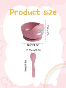 2pcs/Set Baby Feeding Set Silicone Bowl And Silicone Spoon, Baby Tableware Training Bowls With Suction Cup, Roft Silicone Material, Cartoon Animals Prints