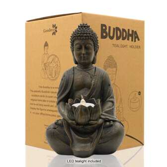 Meditating Buddha Tealight Holder/Candle Holder Statue Zen Buddha Figure Decoration With Lotus - Indoor/Outdoor Decoration For Home, Garden, Yard, Art Decoration - With A LED Tealight, Resin 1P