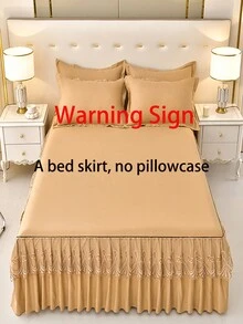 1 件纯色蕾丝床裙韩式床罩 1 件法兰绒床上用品套装防尘保护套适用于卧室家居 - 卡其色 - 查看 4