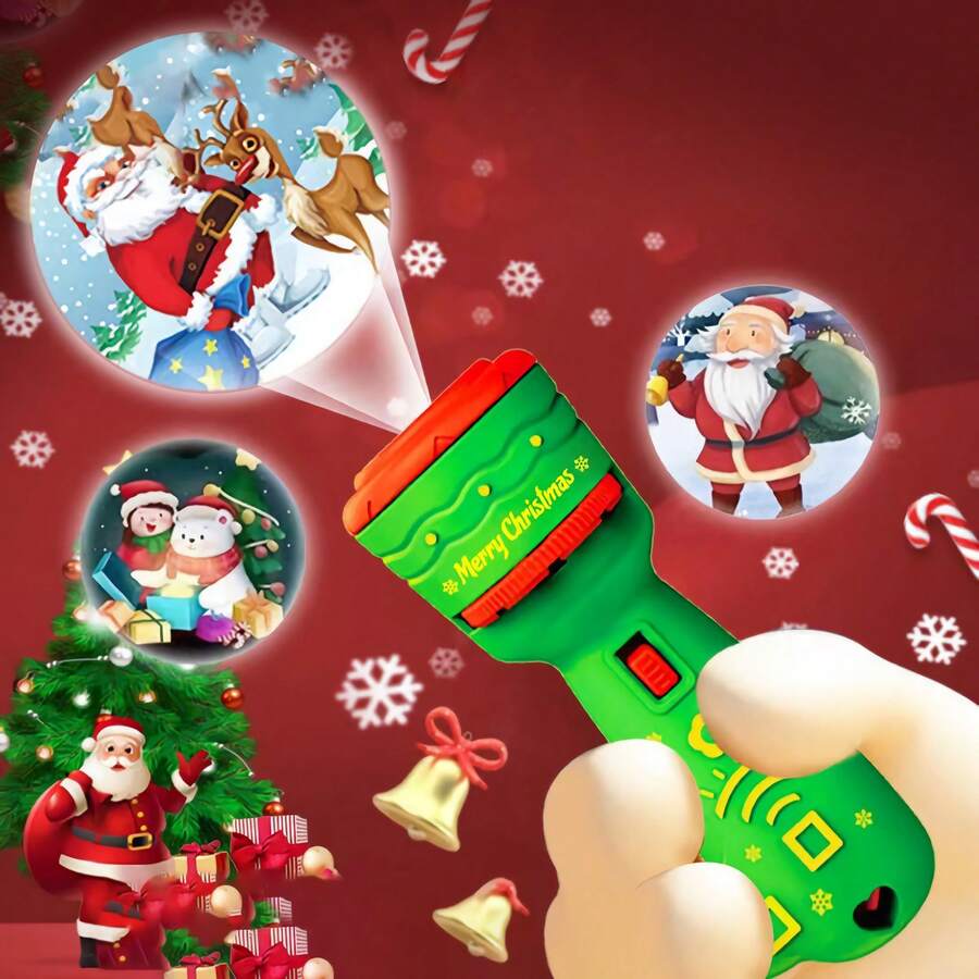 1pc Christmas Projection Lamp, 2-In-1 Flashlight & Projector, Cognitive Bedtime Flashlight, Fun Projection Flashlight, Christmas Gift For Boys & Girls (24 Random Christmas Patterns)