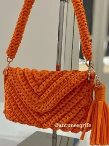 Bolsa Envelope Feminina de Crochê com alça de ombro