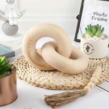 1件波西米亚风双链木质装饰工艺品，手工雕刻，适用于卧室、客厅、茶几、书架装饰，木质链环，适合节日派对、2024新年和春节礼物、生日装饰 - 原木色 - 查看 2