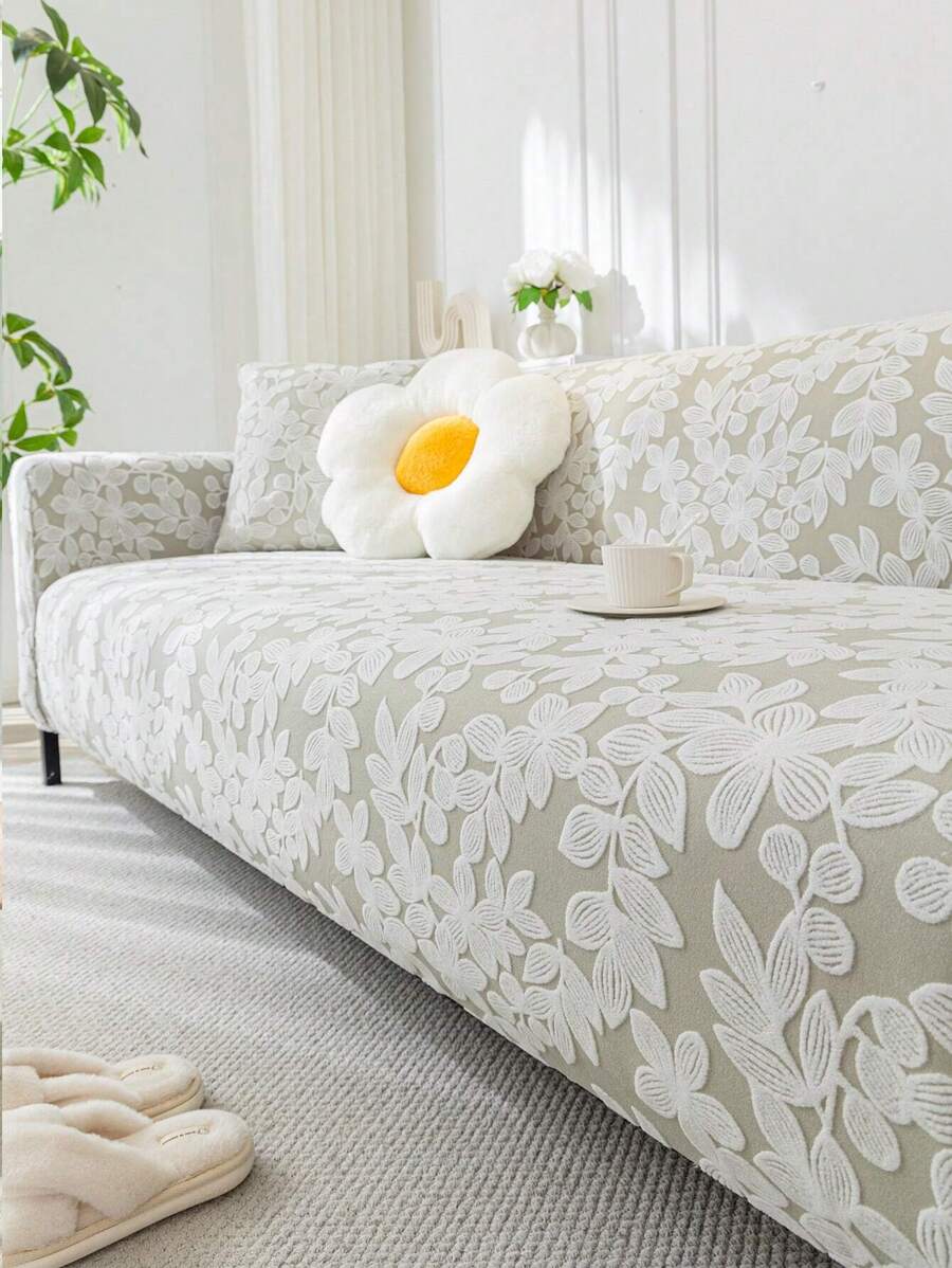 1pc Universal Stretch Sofa Cover All-Inclusive Furniture Protector Pet Scratch Proof Sofa Slipcover With One Pillowcase Included - Bicolor Pinto Pea Green - View 1